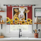 Cows Sunflowers Bedroom Curtains 63 Inch Length, Window Curtains Tab Top - Image 3