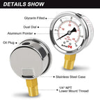 0-60 Psi Glycerin-Filled Pressure Gauge, 2-Inch Gauge, Stainless Steel - Image 4