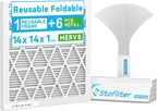 Reusable 14x14x1 Air Filter, 1 Foldable Frame + 6 Refills by Stafilter