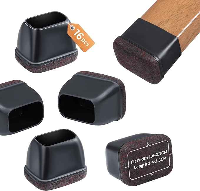 Ezprotekt 16 Pcs Rectangle Black Felt Chair Leg Floor Protectors
