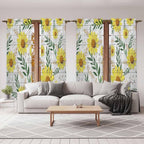 Yellow Daisy Kitchen Curtains, Farmhouse Country Flower Leaf Plant Wood Grain - Image 7