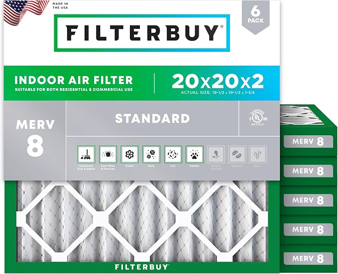Filterbuy 20x20x2 Air Filter MERV 8 Essential Dust & Allergy Defense, by Filterbuy