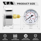 0-60 Psi Glycerin Liquid Filled Low Pressure Gauge, 2.5" Dial Size, 1/4" G Back - Image 3
