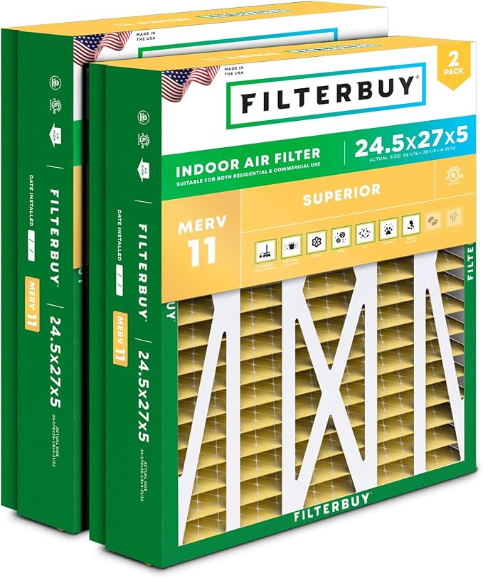 Filterbuy 24.5x27x5 Air Filter MERV 11 Superior Pet & Allergy Defense, Pleated by Filterbuy