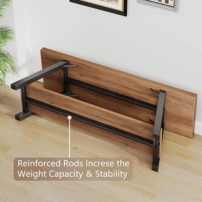 LVB Industrial Entryway Bench, Wood and Metal Storage Bench - Image 8