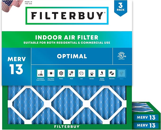 Filterbuy 24x24x1 Air Filter MERV 13 Optimal Smoke & Allergy Defense, by Filterbuy