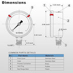 0 to 160 Psi Pressure Gauge, Glycerin Liquid Filled, 2.5 inch Dial, 1/4" NPT - Image 6