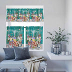 Spring Flowers Kitchen Curtain Set, Farmhouse Watercolor Teal Wood Grain Window - Image 8