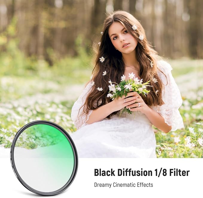 NEEWER 55mm Black Diffusion 1/8 Filter Soft Dreamy Cinematic Effect Filter - Image 2