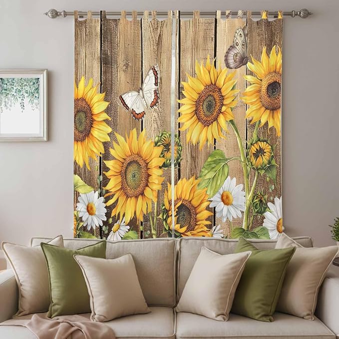 Farmhouse Sunflowers Living Room Curtains 96 Inch Length, Window Curtains Tab - Image 3
