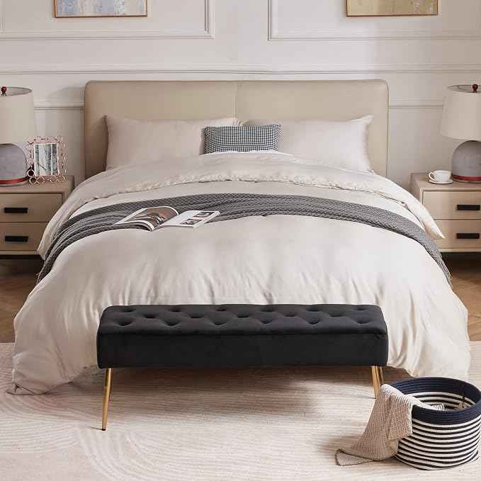DUHOME Button-Tufted Ottoman Bench, Upholstered Bedroom Benches Velvet Footrest