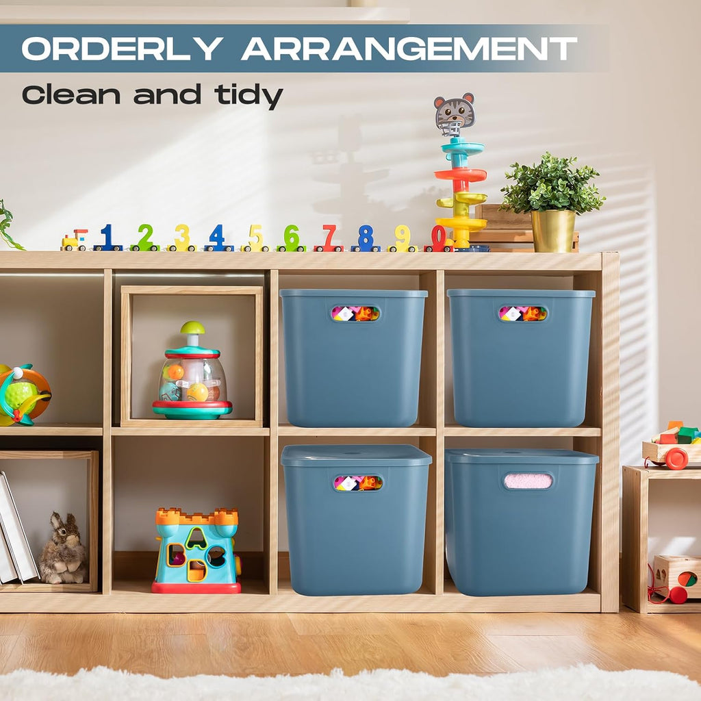 8 Pieces Storage Bins, 14.2 x 10.2 x 9.5 Inch, Blue