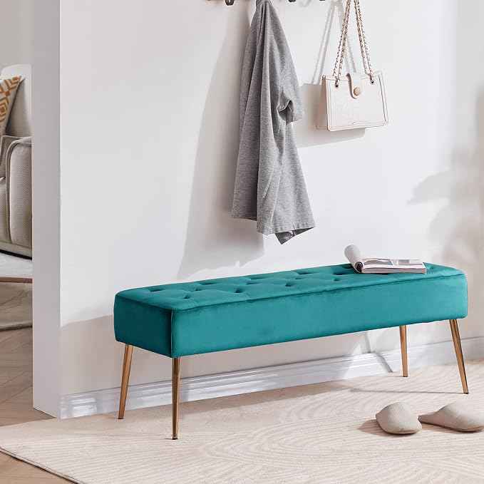 DUHOME Modern Velvet Bench Ottoman, Upholstered Bedroom Benches Footrest Stool