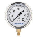 MEASUREMAN 4" Dial Size, Glycerin Filled Plumbing Pressure Gauge, Stainless by MEASUREMAN