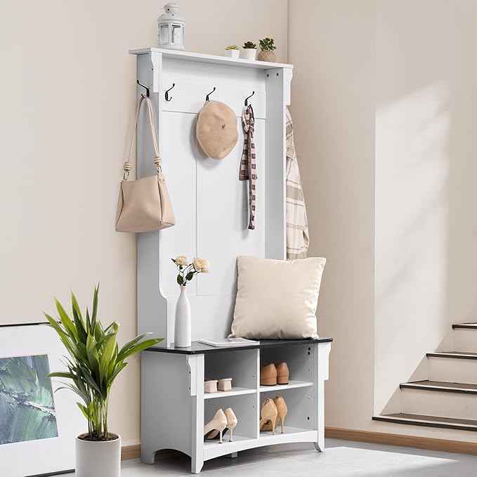 VEVOR Hall Tree Entryway Bench, Coat Rack