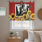 Cows Sunflowers Kitchen Curtains 45 Inch Length, Short Cafe Window Curtains Tab - Image 9