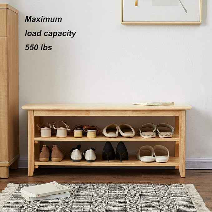 XKZG Storage Bench Wooden Shoe Rack Bench Simple Style Wood Entryway Bench