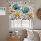 Watercolor Flowers Kitchen Curtains 45 Inch Length, Short Cafe Window Curtains - Image 9