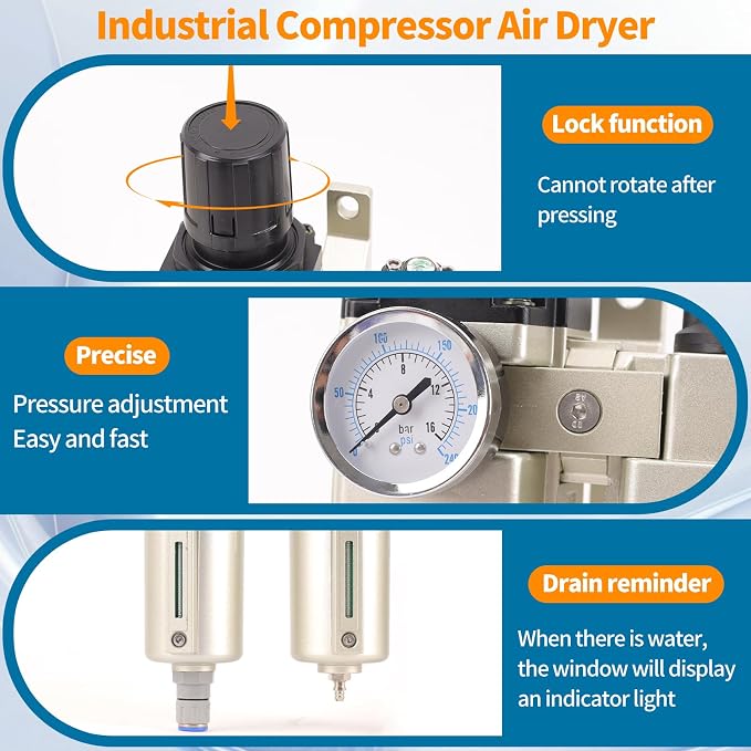 1/2" NPT Industrial Grade 3 Stage Air Compressor Drying System, 0-240 PSI - Image 5