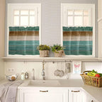 Vintage Plank Turquoise Brown Window Valance Curtains, Farmhouse Wood Grain - Image 3