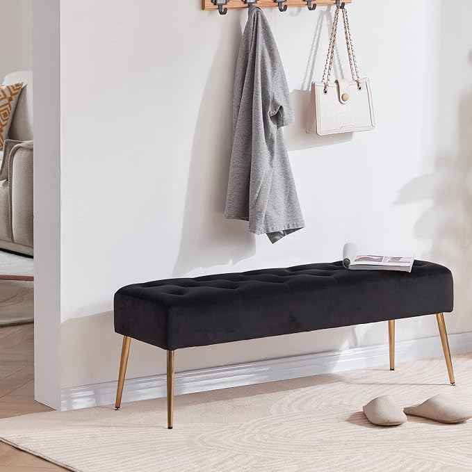 DUHOME Button-Tufted Ottoman Bench, Upholstered Bedroom Benches Velvet Footrest