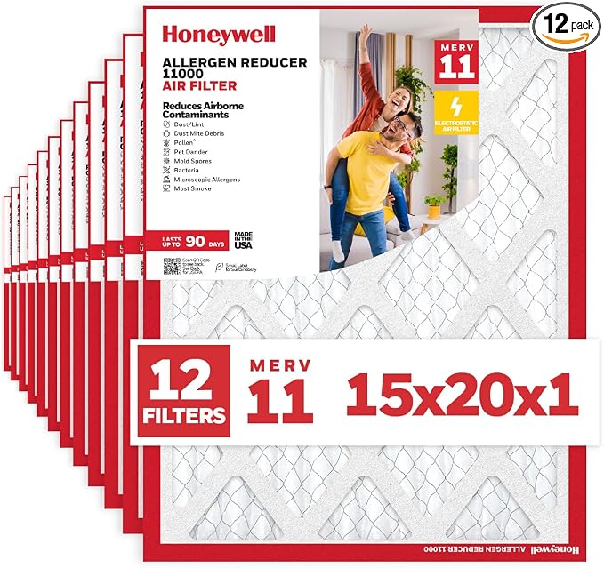 Honeywell 15x20x1 MERV 11 Allergen Reducer 11000 Electrostatic Pleated HVAC AC by HoneywellAirComfort