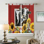Cows Sunflowers Bathroom Curtains 63 Inch Length, Window Curtains Tab Top - Image 2
