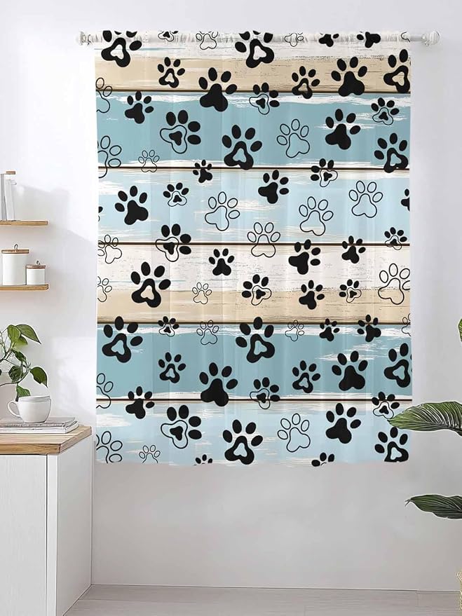 Sheer Curtains 72 Inches Long, Vintage Farmhouse Country Wood Grain Privacy - Image 2
