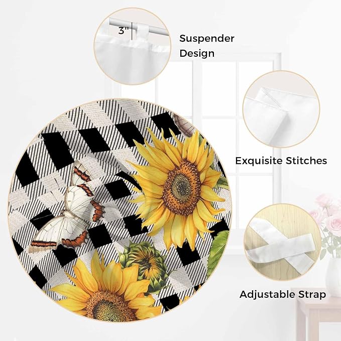 Sunflowers Bathroom Curtains 63 Inch Length, Window Curtains Tab Top - Image 6
