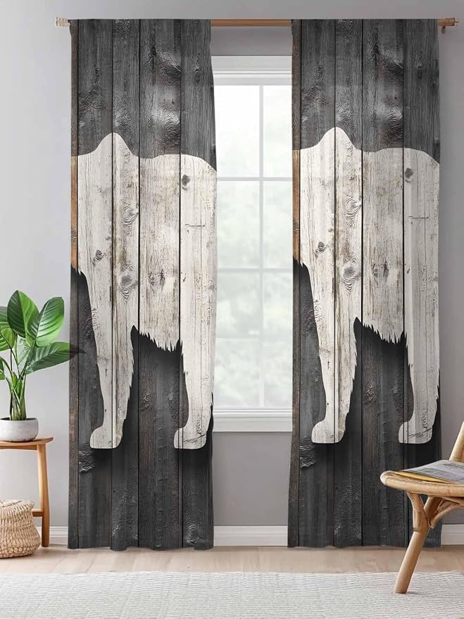 Sheer Curtains 96 Inches Long, Vintage White Brown Bear Semi Sheer Curtains - Image 5