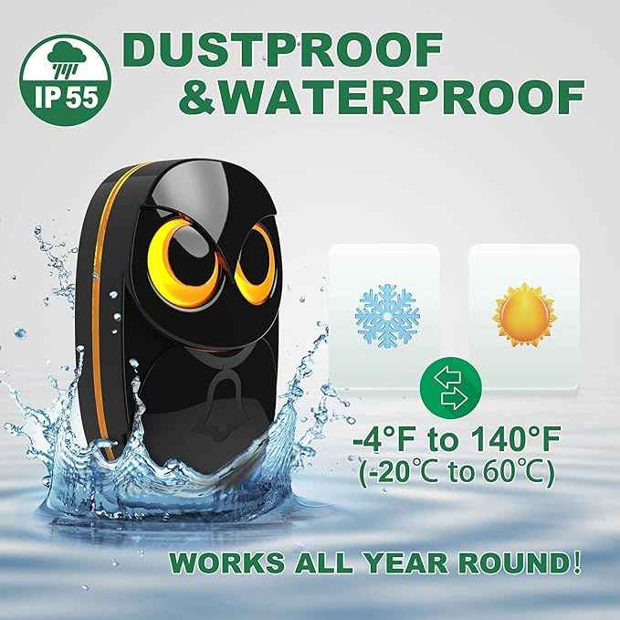 Wireless Doorbell, Cute Owl Doorbell Weatherproof IP55 Outdoor Remote Push