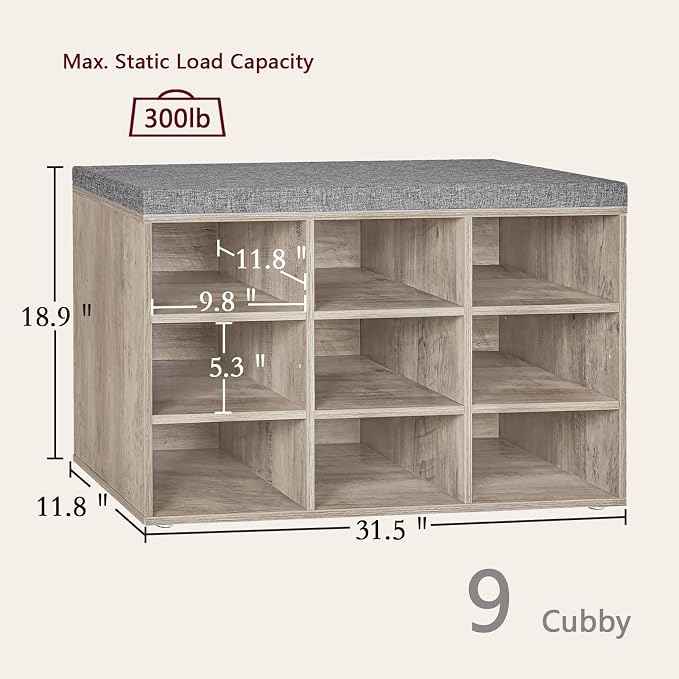 DINZI LVJ Shoe Bench, 9 Cubbies Shoe Organizer