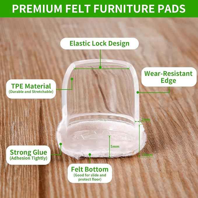 24PCS Clear Chair Leg Floor Protectors, Round Felt Furniture Pads