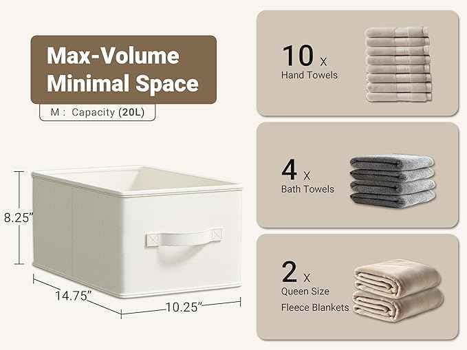 3 Pack Fabric Storage Bins for Shelves | 14¾" L*10¼" W*8¼" H Closet Storage