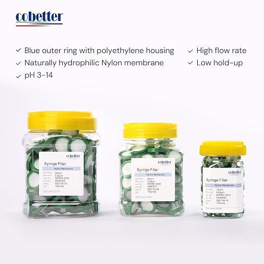 100 Pack Syringe Filter Nylon Lab Filters 0.22μm Pore Size 25mm Diameter - Image 3