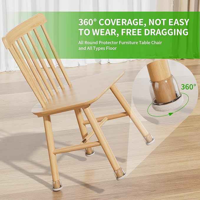 24PCS Clear Chair Leg Floor Protectors, Round Felt Furniture Pads