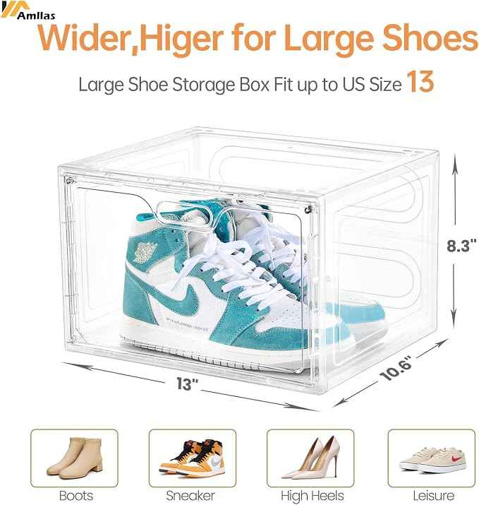 8 Pack Shoe Boxes Clear Plastic Stackable, Large Shoe Storage Organizer