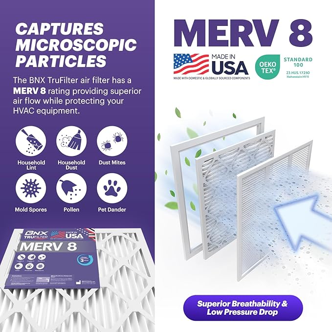 BNX TruFilter 16x30x1 Air Filter MERV 8 - Image 3