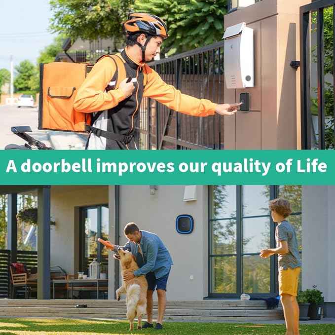 Wireless Doorbell Kits with 2 Receivers IP66 Waterproof 1000ft Range Door Bell