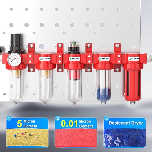 TAILONZ PNEUMATIC 0-150PSI 3/8 Inch NPT Red Industrial Grade 5 Stage Air Drying - Image 4