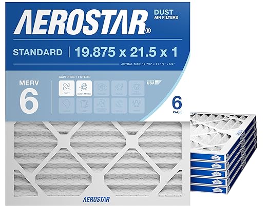 Aerostar 19 7/8 x 21 1/2 x 1 MERV 6 Pleated Air Filter, AC Furnace Air Filter by AirFiltersDelivered
