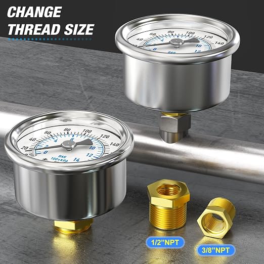 MEANLIN MEASURE 0~200Psi Dry Pressure Gauge Stainless Steel 1/4" NPT 2" FACE - Image 3