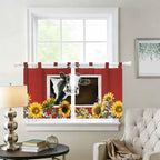 Cows Sunflowers Kitchen Curtains 24 Inch Length, Small Window Curtains Tab Top - Image 2