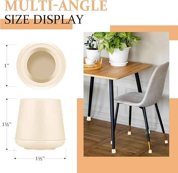 1" Round Rubber Chair Leg Tips Caps, Chair Leg Floor Protectors, Non-Slip