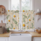 Spring Daisy Kitchen Curtains, Country Watercolor Flower Leaf Plant Light by Unknown