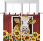 Cows Sunflowers Kitchen Curtains 45 Inch Length, Short Cafe Window Curtains Tab by Unknown
