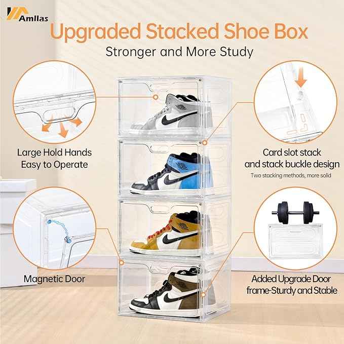 8 Pack Shoe Boxes Clear Plastic Stackable, Large Shoe Storage Organizer