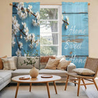 Farmhouse Wooden Grain Kitchen Curtains, Vintage Shabby Chic Flower Blue Light - Image 3