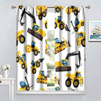 Kids Construction Equipment Window Curtains, Excavator Tractor Tow Truck Rod - Image 2