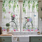 Spring Kitchen Curtains, Bicycles Botanical Rose Leaves Butterfly Wood Grain - Image 2